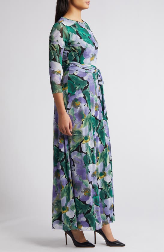 Shop Anne Klein Floral Print Mesh Maxi Dress In Violet Dawn Multi