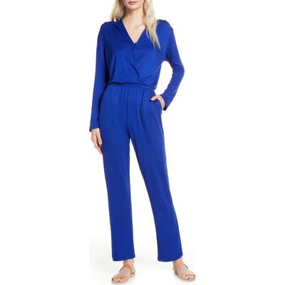 Fraiche By J Long Sleeve Wrap Jumpsuit, Blue