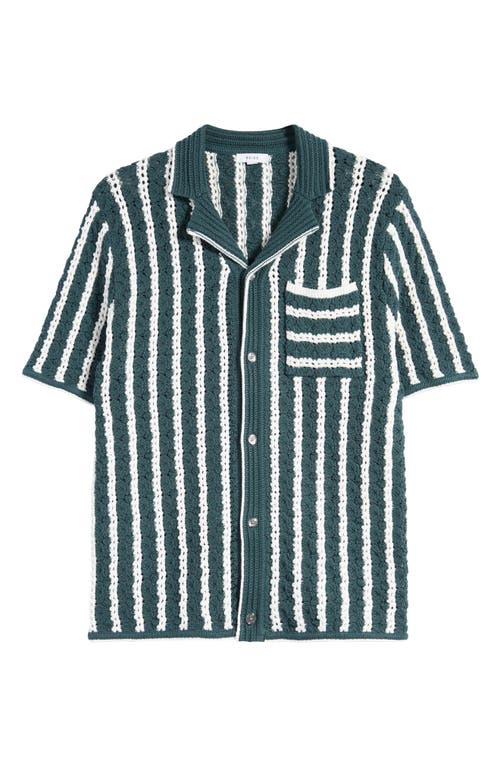 Shop Reiss Spritz Knit Short Sleeve Camp Shirt In Green/white