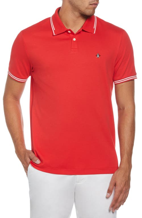 Slim Fit Tipped Logo Embroidered Organic Cotton Interlock Polo in Racing Red