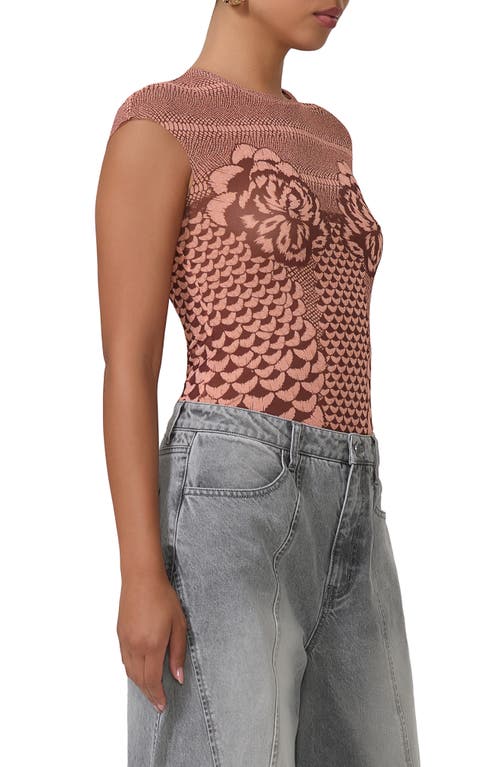 Shop Afrm Nina Print Cap Sleeve Mesh Top In Peach Petal