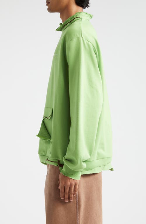 Shop Marni Oversize Distressed Crewneck Sweatshirt In Light/green