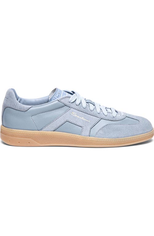 Santoni Dbs Mixed Leather Low-top Sneakers In Light Blue