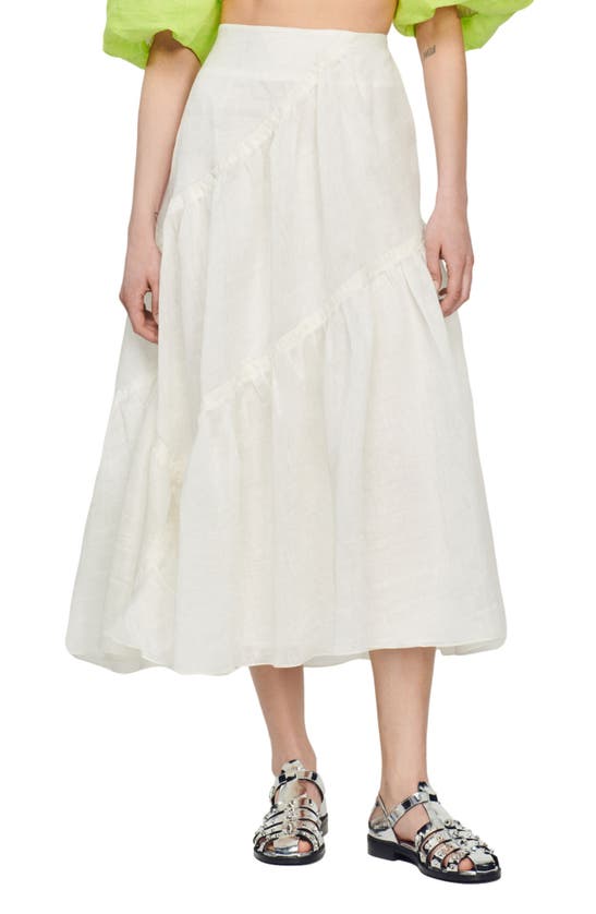 SANDRO CHRISTINA TIERED LINEN BLEND MAXI SKIRT