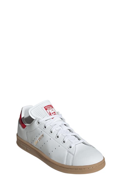adidas Kids' Stan Smith Low Top Sneaker in White/Better Scarlet/Gum at Nordstrom, Size 5 M
