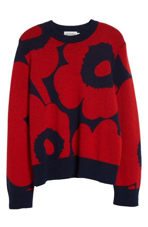 Shop Marimekko Valu Unikko Wool Sweater In Red Blue