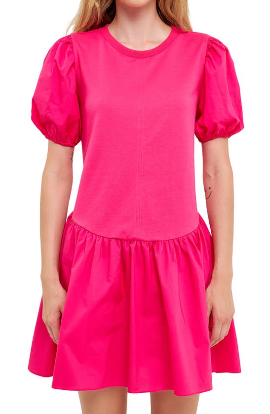 ENGLISH FACTORY ENGLISH FACTORY MIXED MEDIA PUFF SLEEVE MINIDRESS