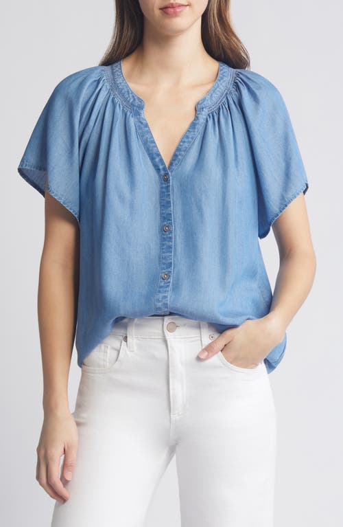 Shop Beachlunchlounge Lora Denim Top In Medium Wash