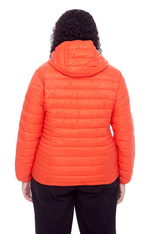 Alpine North Plus Size Yoho Lightweight Packable Puffer Jacket & Bag In Tangerine