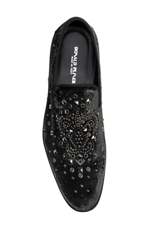 Shop Donald Pliner Stud Velvet Loafer In Black