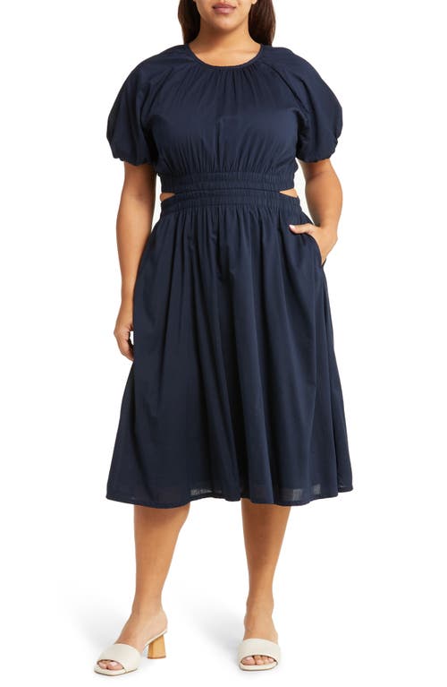 Chelsea28 Puff Sleeve Side Cutout Organic Cotton Blend Dress in Navy Night