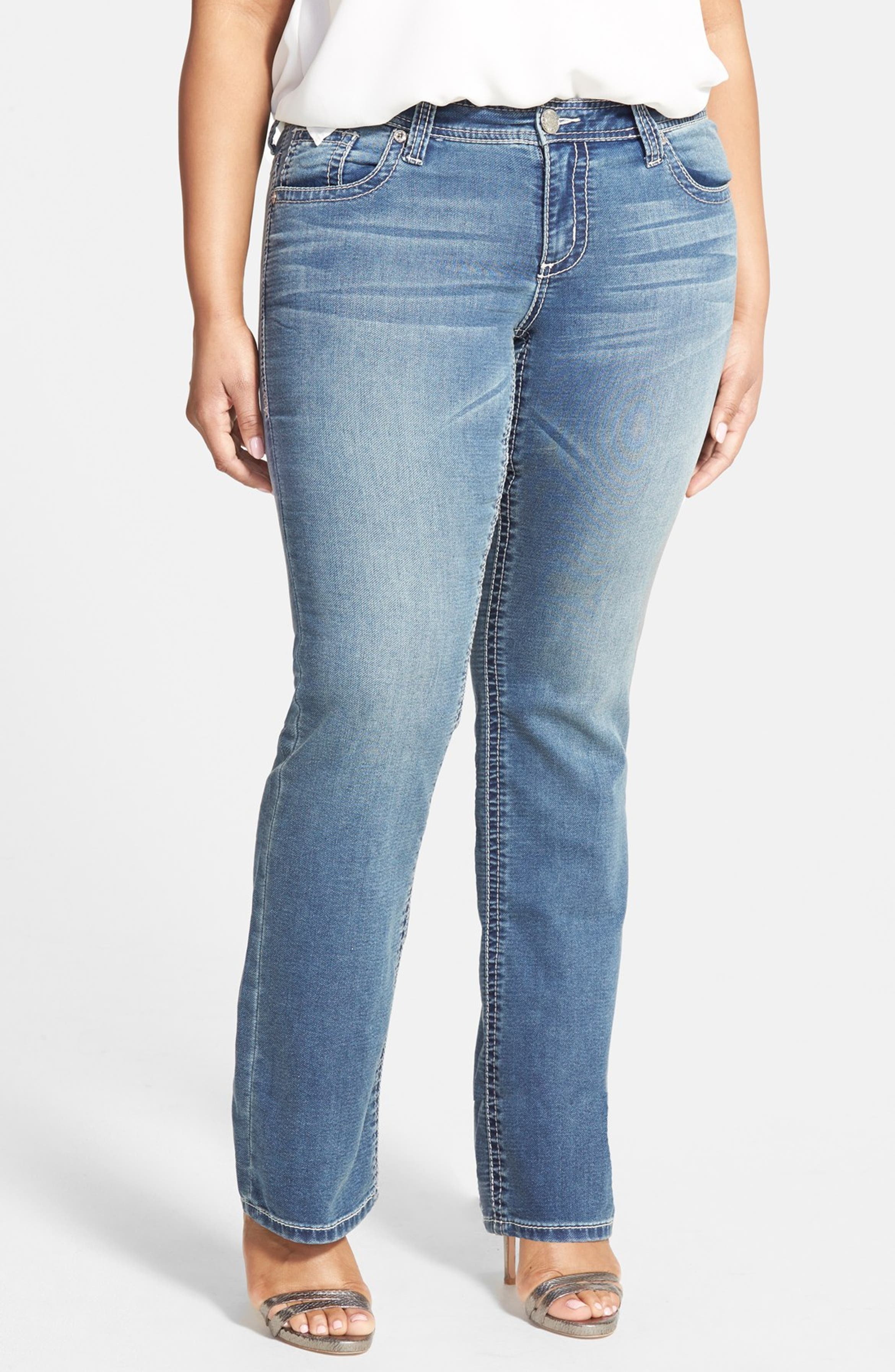 Seven7 Knit Denim Stretch Slim Bootcut Jeans (Blue) (Plus Size) | Nordstrom