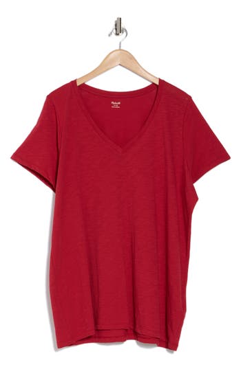 Shop Madewell Whisper Cotton V-neck T-shirt In Deep Carmine