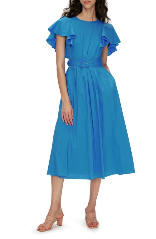 Diane von Furstenberg Damon Ruffle Sleeve Cotton Blend Midi Dress Vivid Blue at Nordstrom,