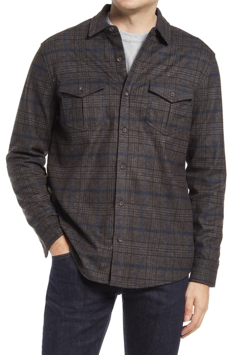 Johnston & Murphy Plaid Knit Shirt Jacket, Alternate, color, 