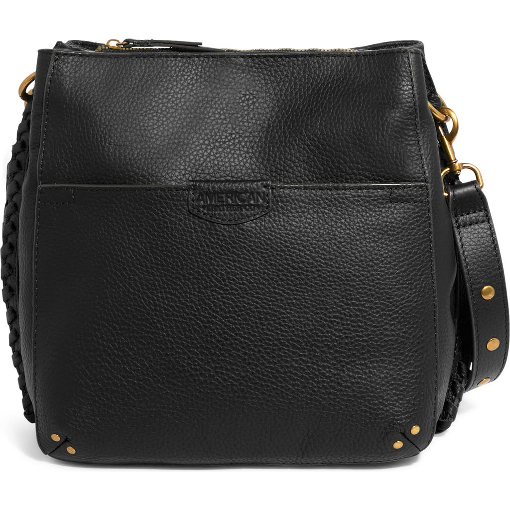 American Leather Co. Luca Triple Pocket Leather Crossbody Bag In Black Smooth