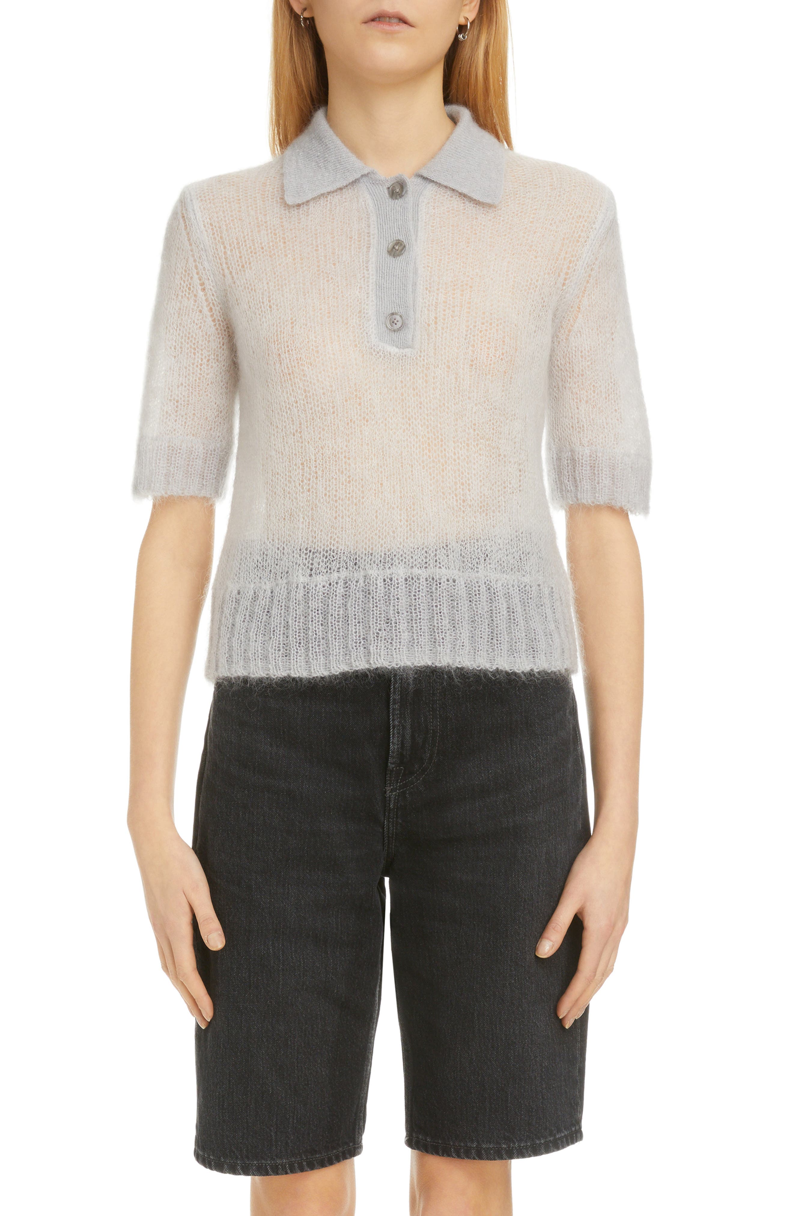 Acne Studios Kleah Double Mohair Blend Polo Sweater in Pale Grey at Nordstrom, Size X-Small