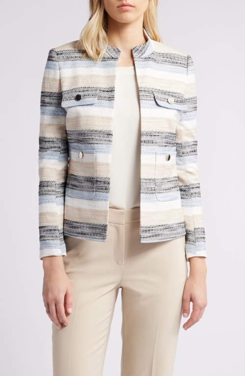 Anne Klein Stripe Tweed Jacket Light Coffee Multi at Nordstrom,