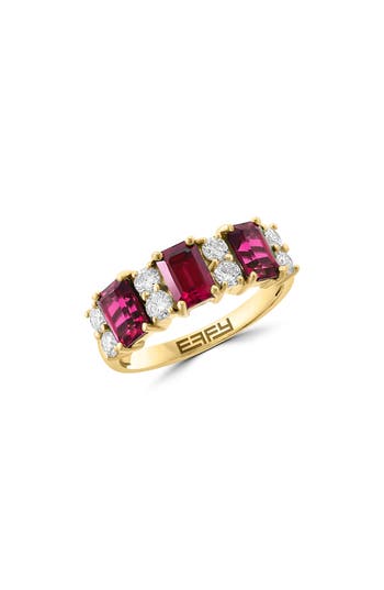 Effy 14k Yellow Gold Lab Created Gem & Lab Created Diamond Ring In Red