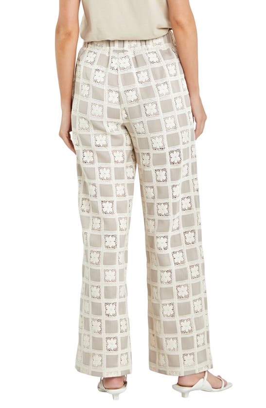 Shop English Factory Crocket Patchwork Wide Leg Pants In Beige Multi