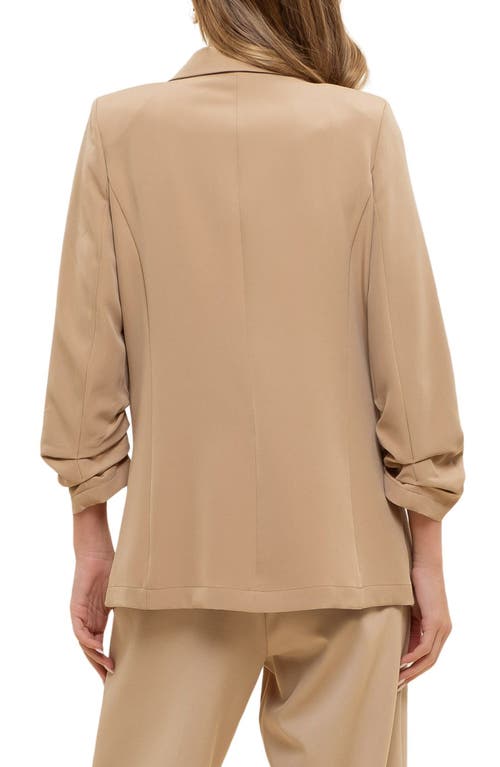 Blu Pepper Ruched Sleeve Blazer In Khaki