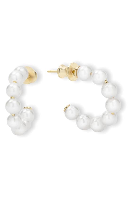 Shop Melinda Maria Life's A Ball Imitation Pearl Hoop Earrings In White Pearl/ Gold