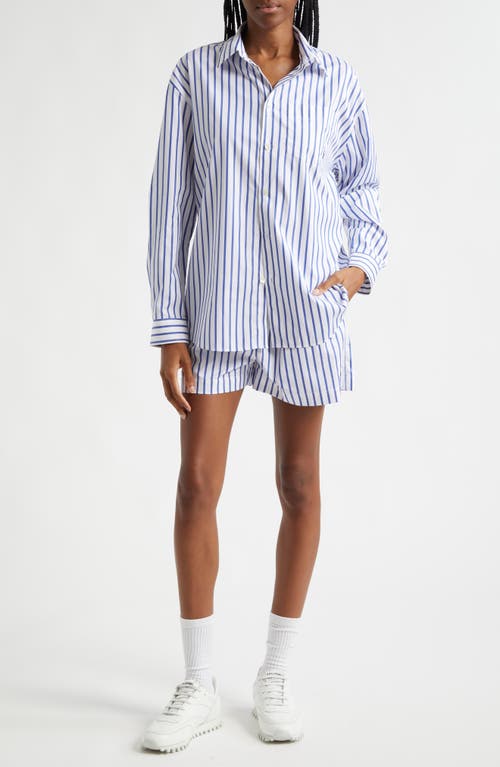 Shop Sporty And Rich Sporty & Rich Stripe Cotton Poplin Shorts In Navy/white Large Stripe