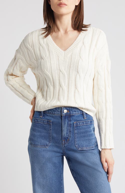 Shop Madewell Cable Knit V-neck Crop Sweater In Antique Cream