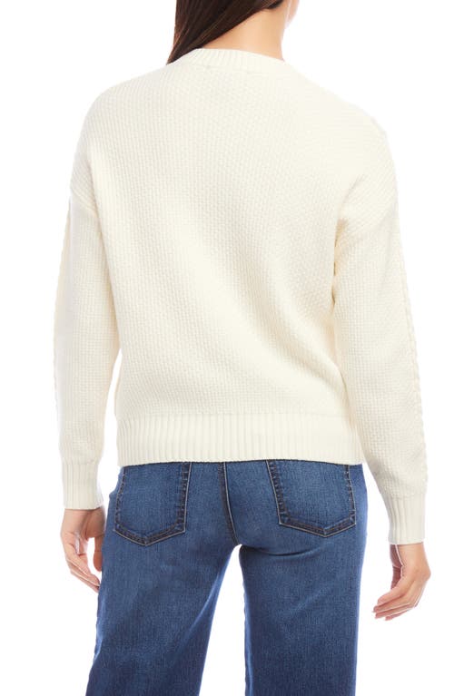 Karen Kane Cable Crewneck Sweater In Cream