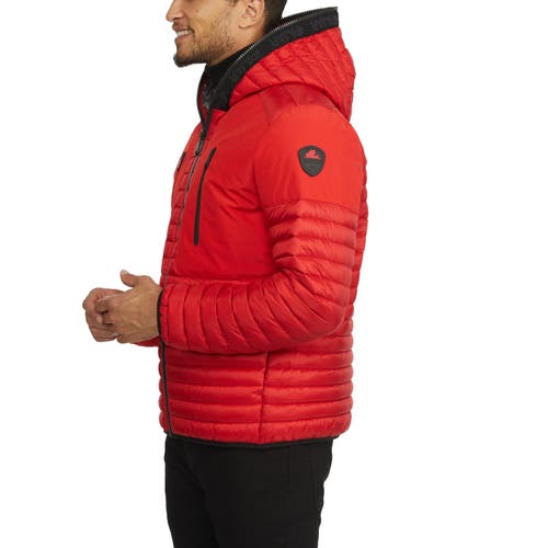 Pajar Finn Lightweight Mixed Media Puffer With Fixed Hood In Current Red