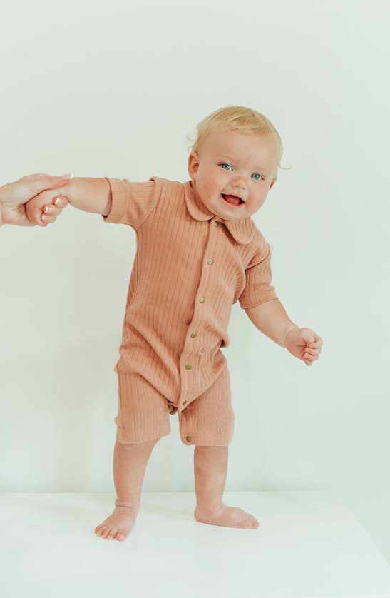 Shop L'ovedbaby Rib Organic Cotton Romper In Adobe