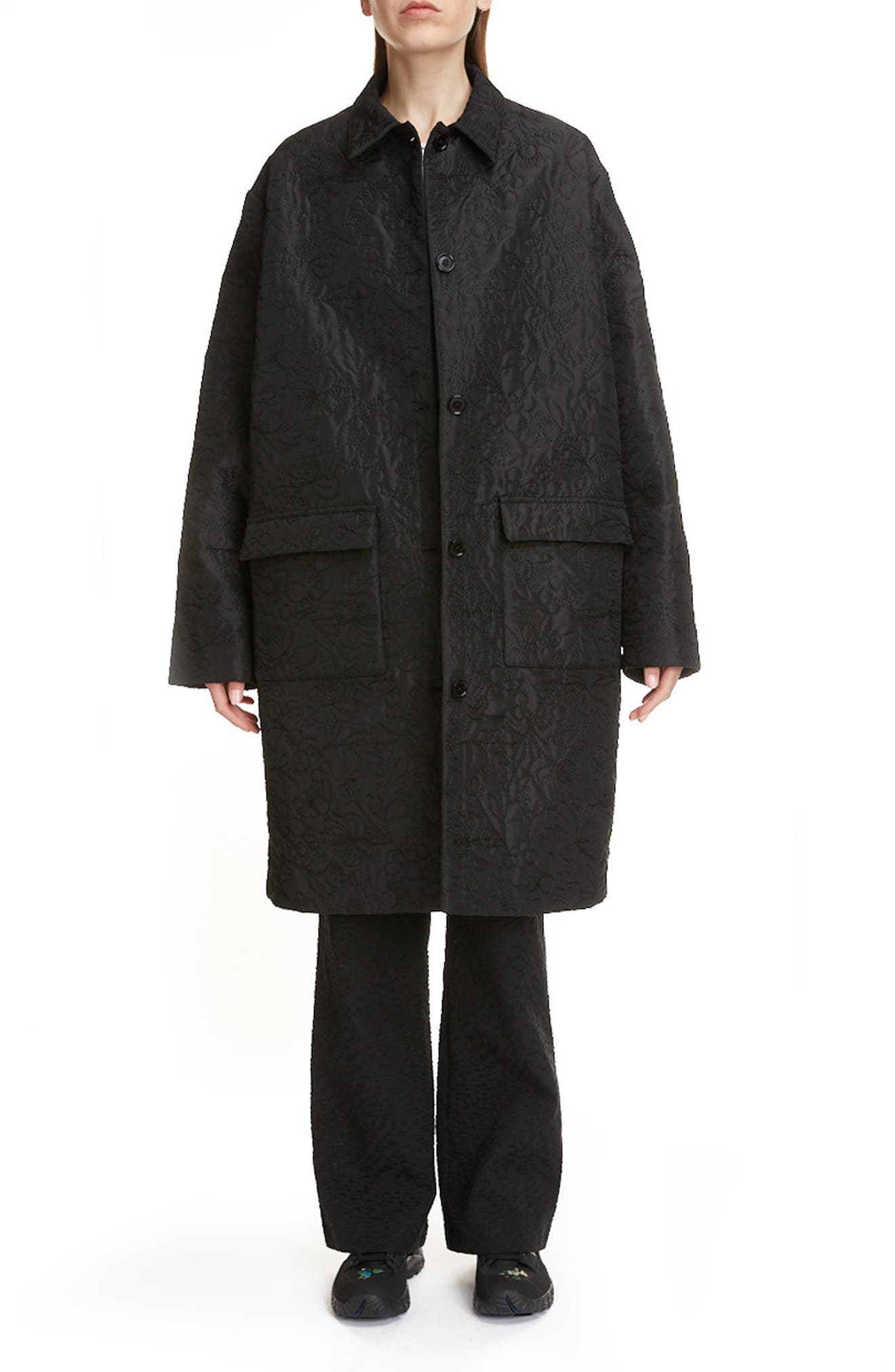 Cecilie Bahnsen Megan Floral Quilted Cecilie Coat, Black | Jakke