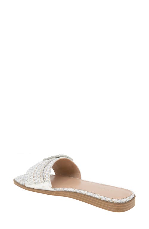 Bcbgeneration Women's Mollie Buckled Slide Flat Sandals In White/silver Boucle