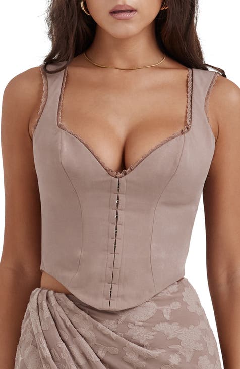 Deirdre Lace-Up Strapless Mesh Corset Top