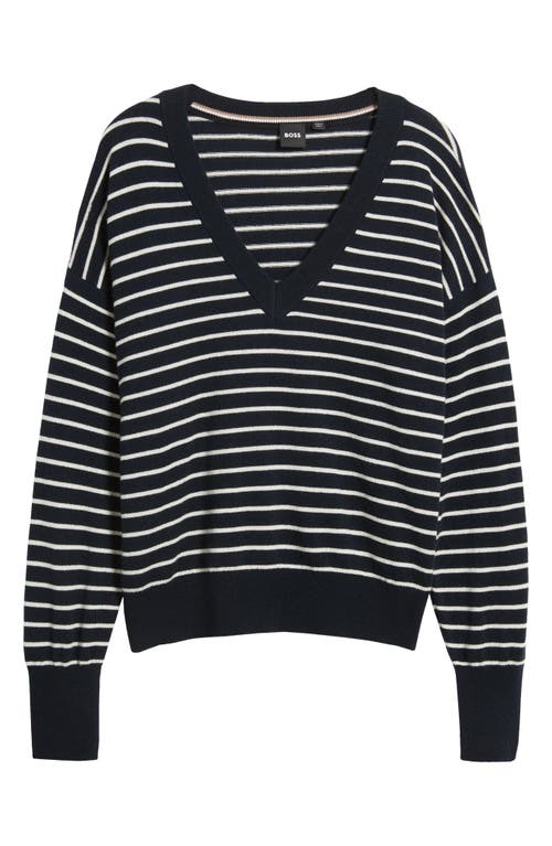 Shop Hugo Boss Boss Stripe Wool & Cashmere V-neck Sweater In Black Stripe