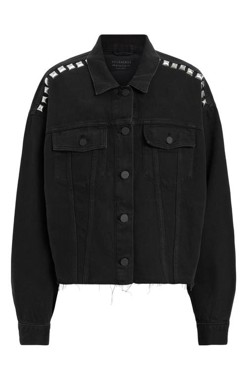 Shop Allsaints Piper Studded Denim Shacket In Black