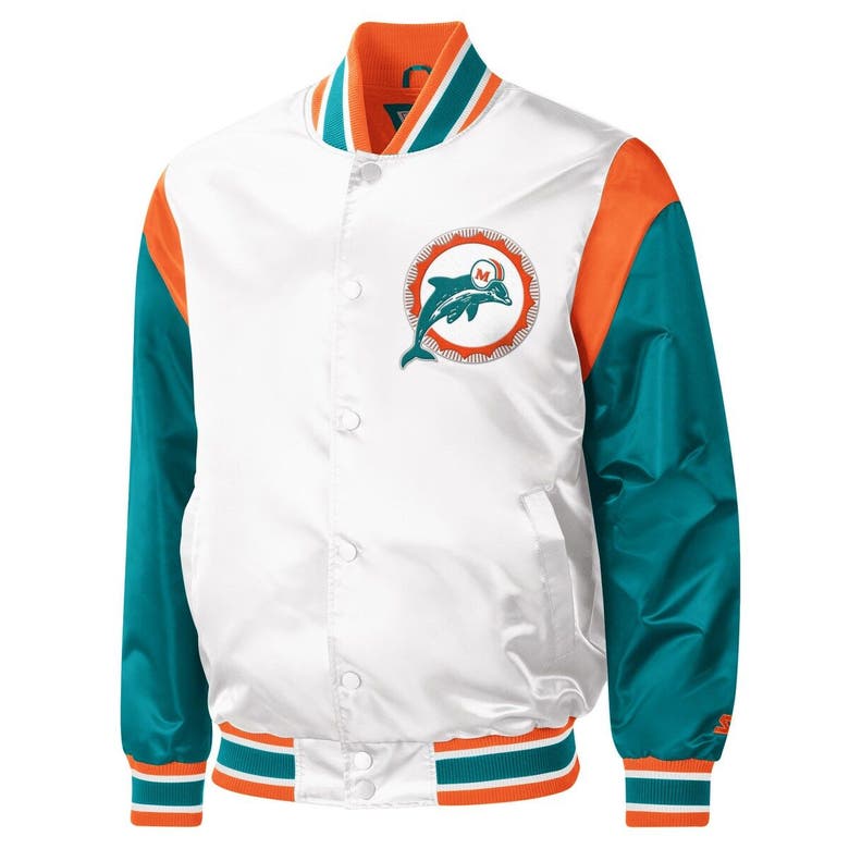 Starter White Miami Dolphins Throwback Warm Up Pitch Satin Full-snap ...