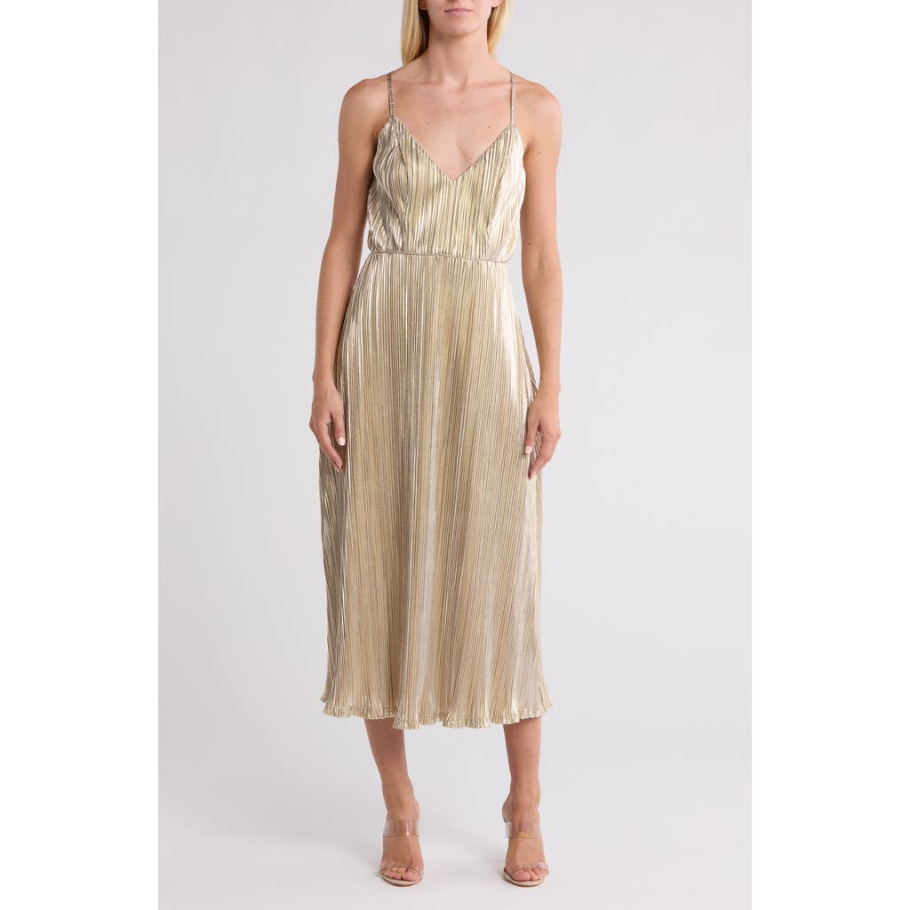 WISHLIST WISHLIST METALLIC PLISSÉ MIDI DRESS