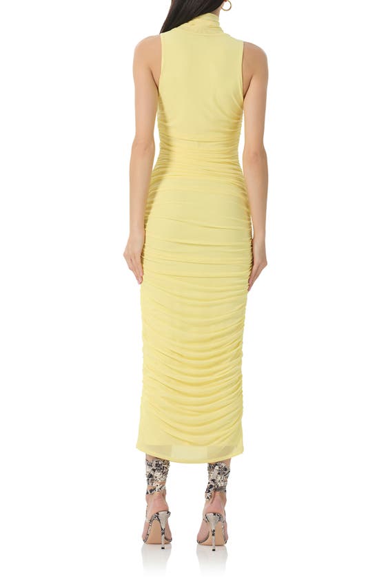Shop Afrm Fiorella Ruched Turtleneck Mesh Dress In Buttercup