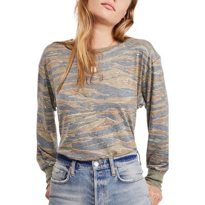 Free People Arielle Print Long Sleeve Tee, Green