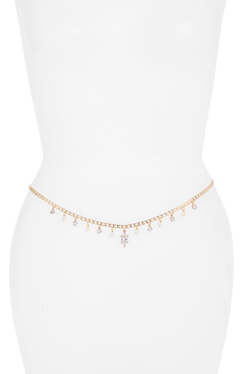 Imitation Pearl & Crystal Charm Belly Chain in Gold