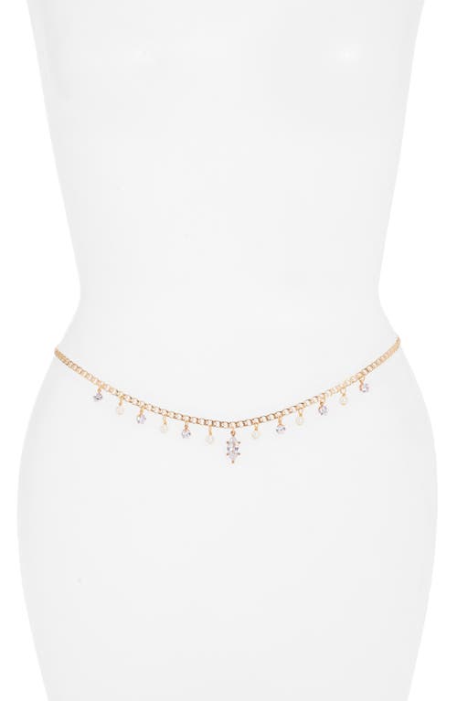 VIDAKUSH Imitation Pearl & Crystal Charm Belly Chain in Gold at Nordstrom