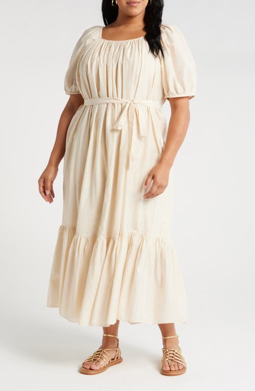 Shop Nordstrom Tiered Blouson Sleeve Cotton & Silk Maxi Dress In Beige Beach