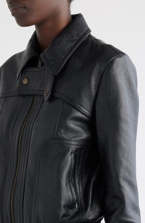 Shop Chloé Sheepskin Leather Bomber Jacket In Black