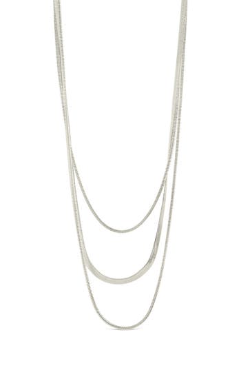 Sterling Forever Everly Herringbone Chain Layered Necklace In Silver