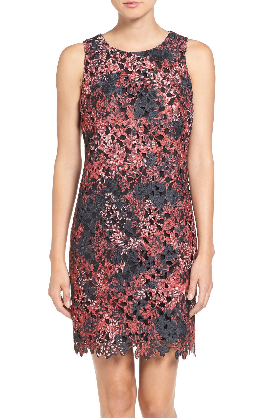 Vince Camuto Print Lace Sleeveless Shift Dress (Regular & Petite