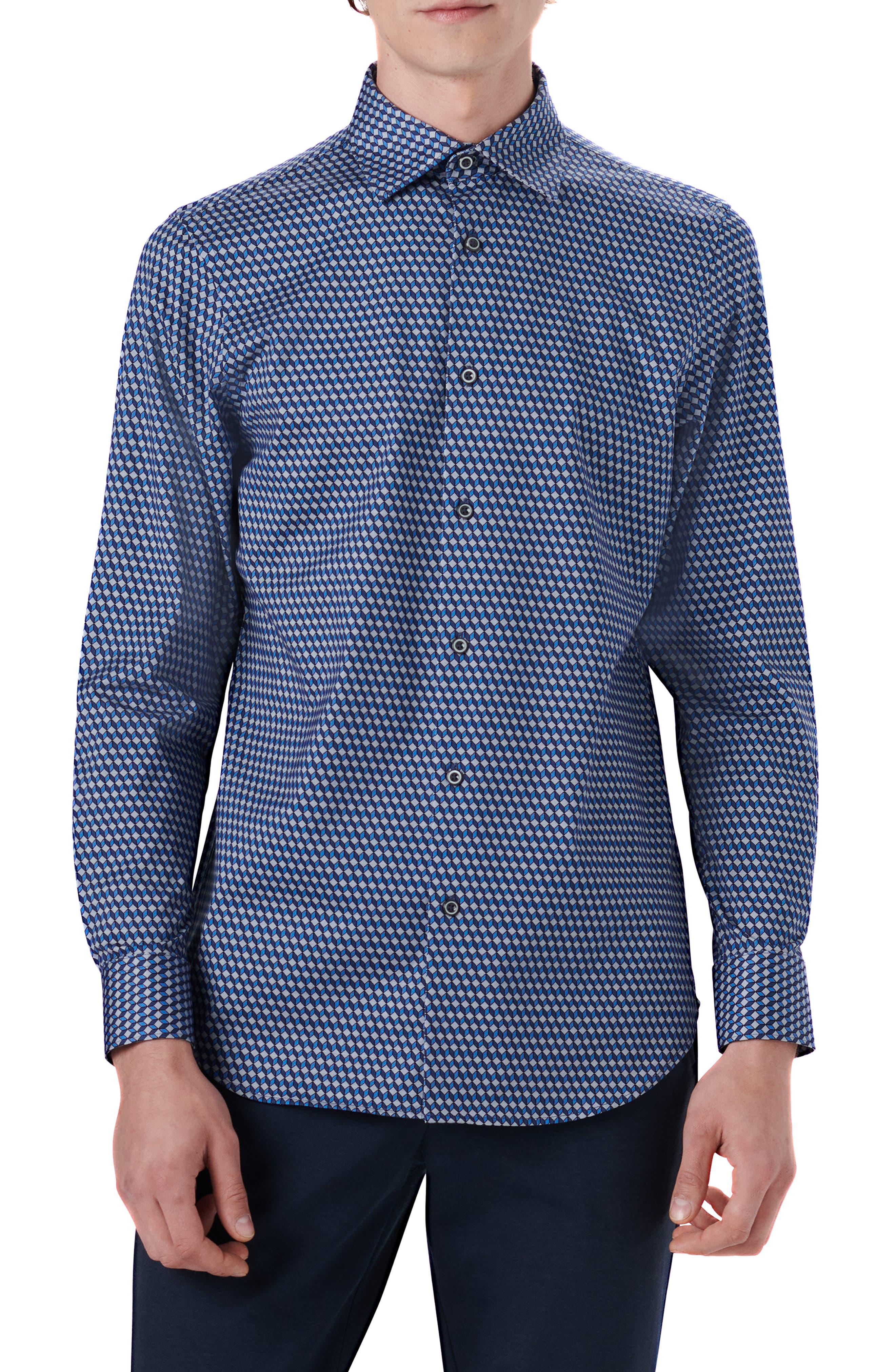 Shaped Fit Print Stretch Cotton Button-Up Shirt