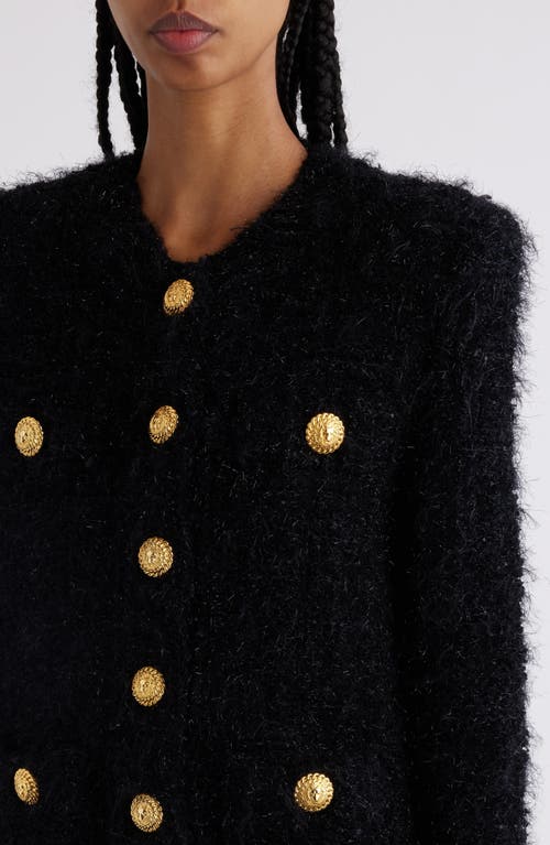 Balmain Collarless Four-pocket Tweed Jacket In 0pa Black