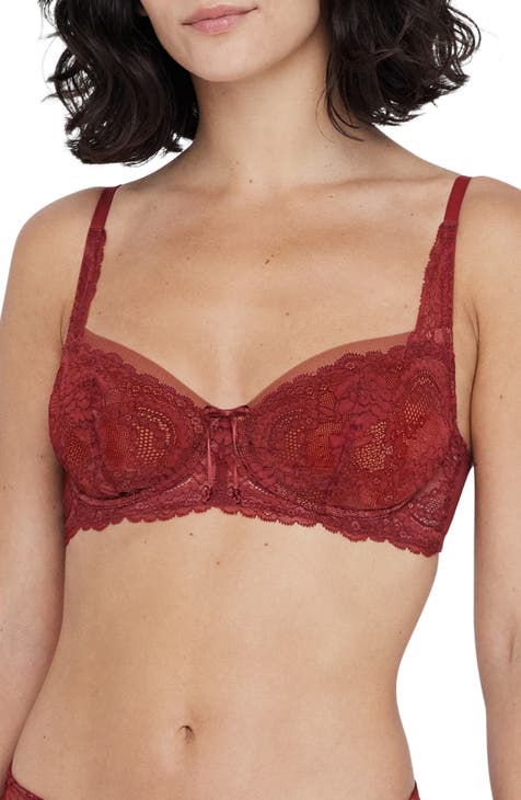Burgundy Lace Bra, Sheer Bra, Red Bra, Lace Lingerie, See Through