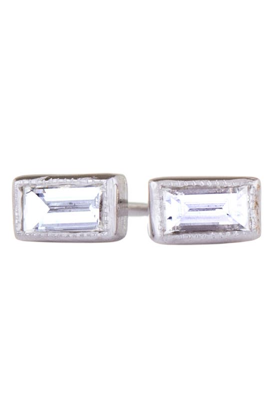Sethi Couture Baguette Diamond Stud Earrings In White Gold